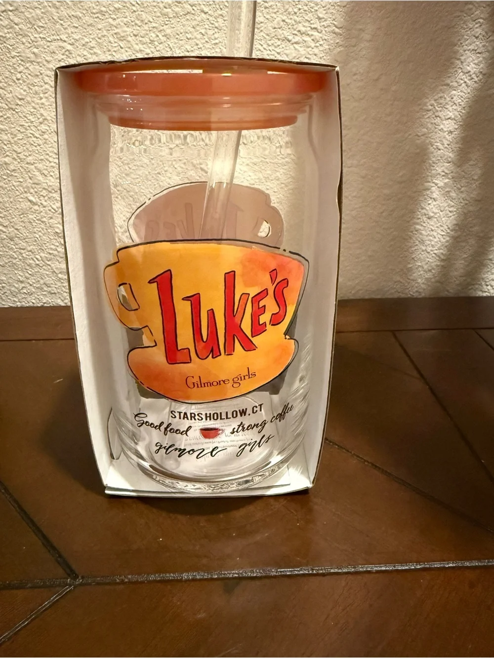 Gilmore Girls 16 Oz Reusable Glass Tumbler with Lid & Straw- LUKE’S- NWT